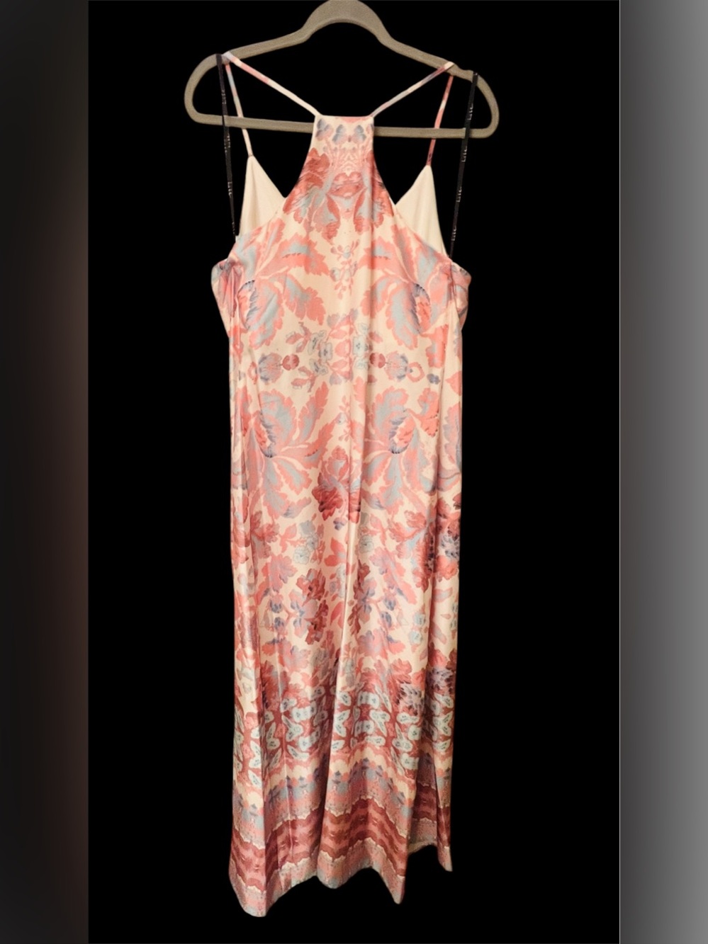 Nicole Miller Satin Pink and Gold Floral Maxi Slip Dress - Picture 3 of 8